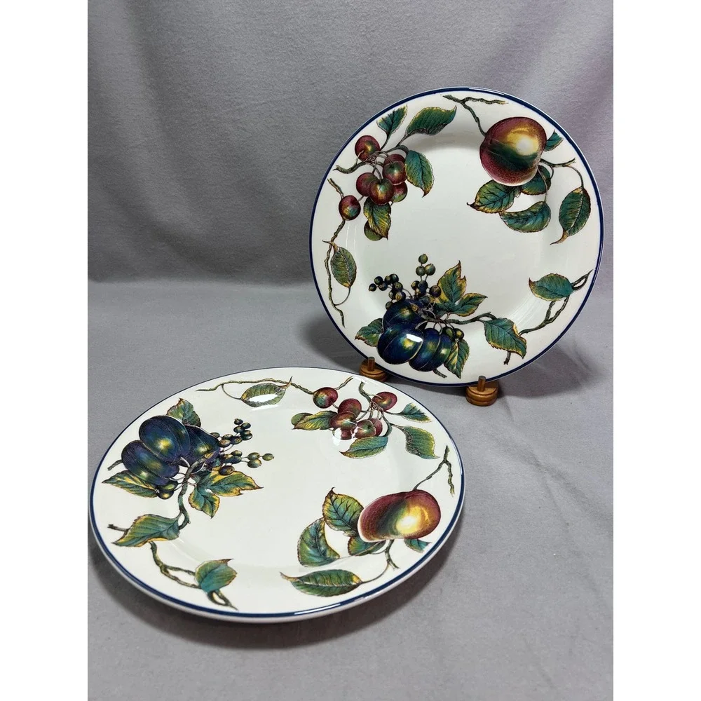 Pier 1 Macintosh Dinner Plates Set of 2 White Fruit Harvest Cottagecore 10.25in